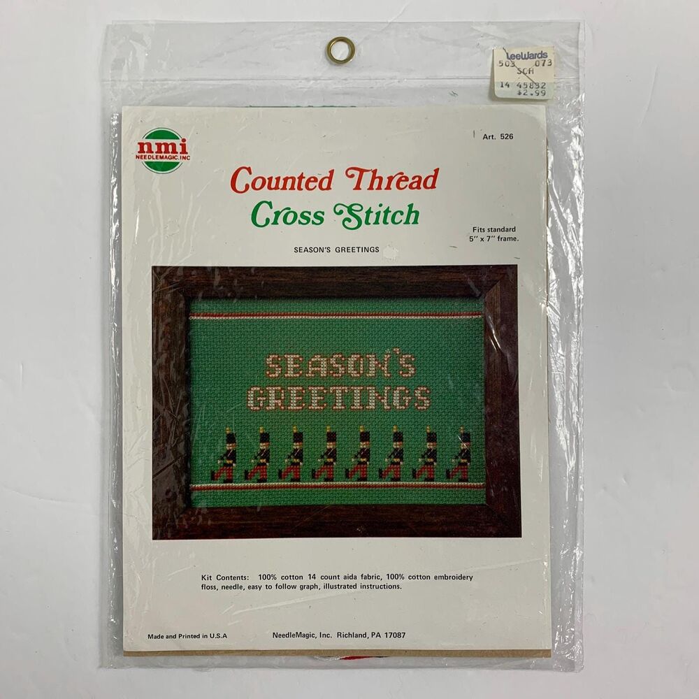 Vintage Counted Thread Cross Stitch Kit by Needle Magic "Seasons Greetings" 5x7